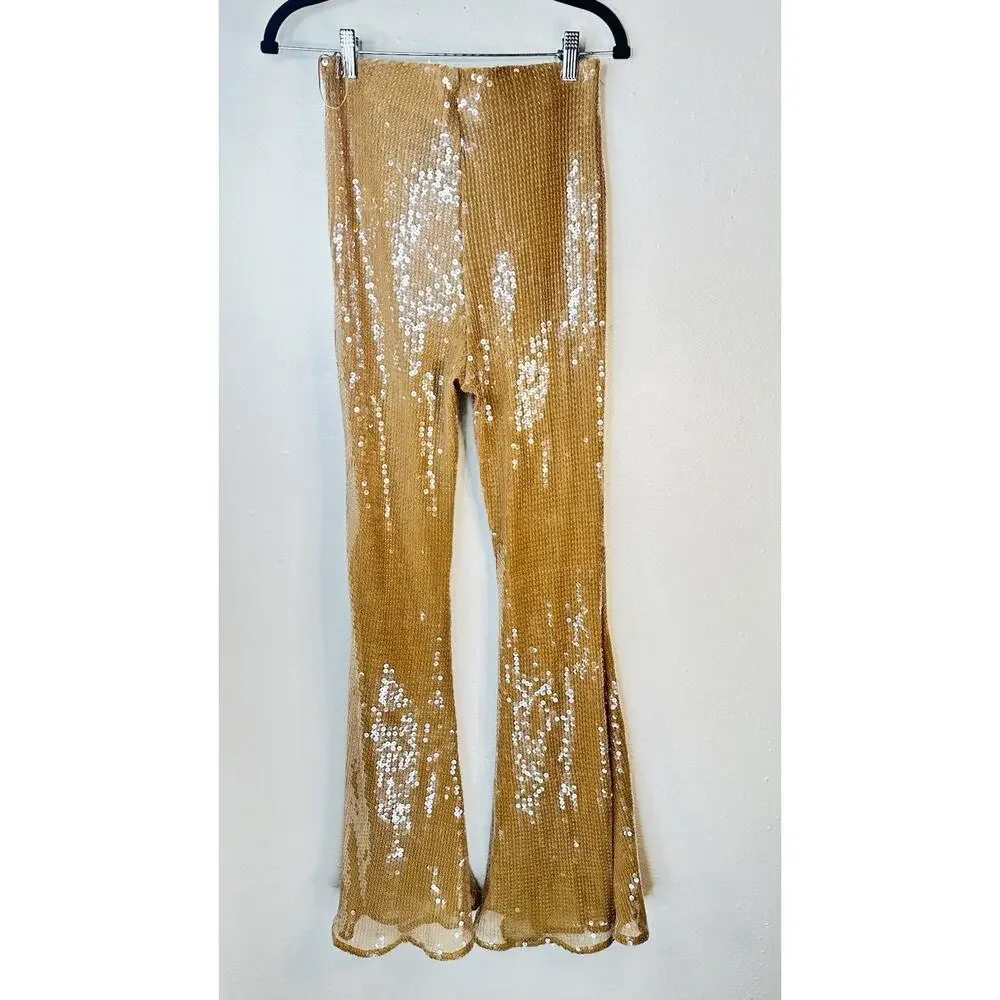 NWT Impressions Party Phase High Waist Sequin Flare Pants Small - Picture 4 of 9